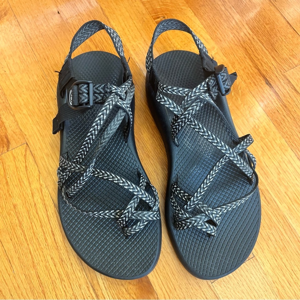 Chaco Women's Cross Toe Black and White Strappy Sandals Size 10